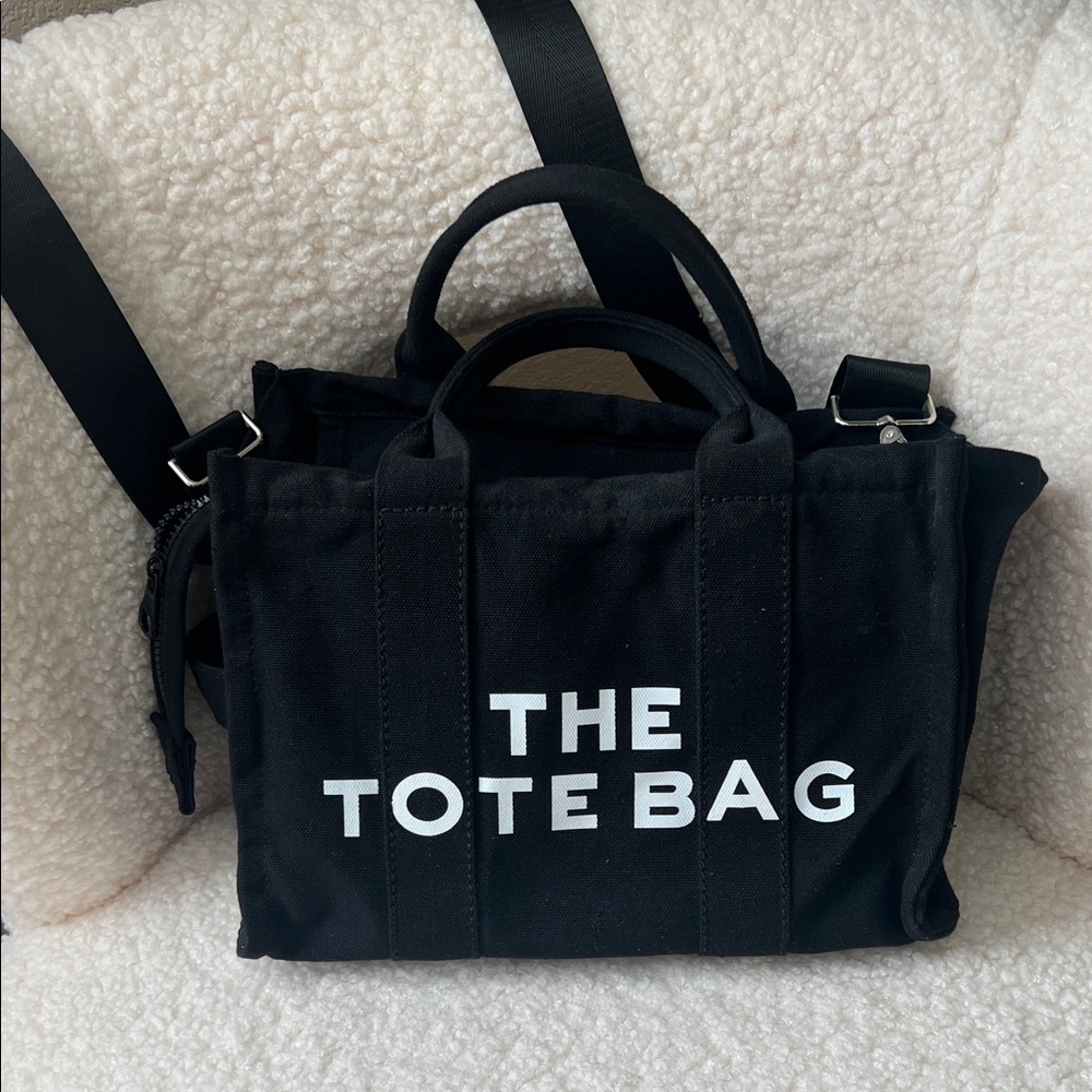 Black Tote Bag with White Text